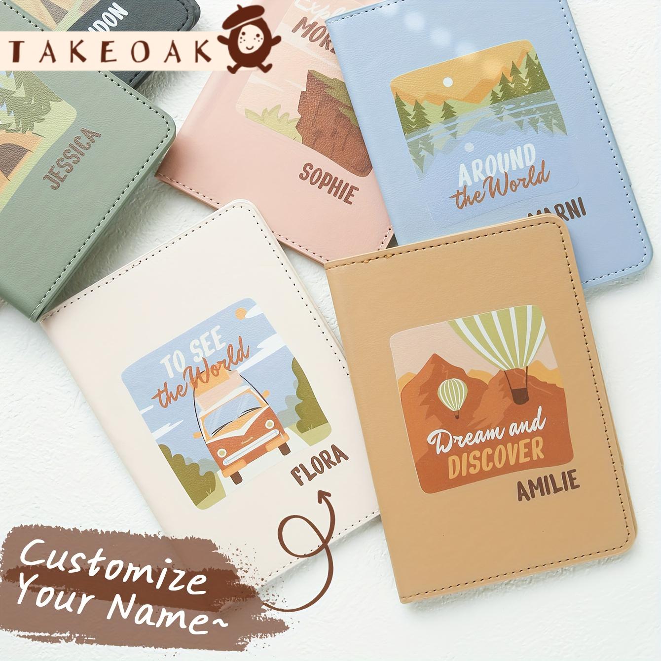 Outdoor Adventure Names - パーソナライズされたカスタム名レトロ旅行風景プリントレザーパスポートホルダーマカロンソリッドトラベルウォレットカスタム旅行愛好家へのギフト