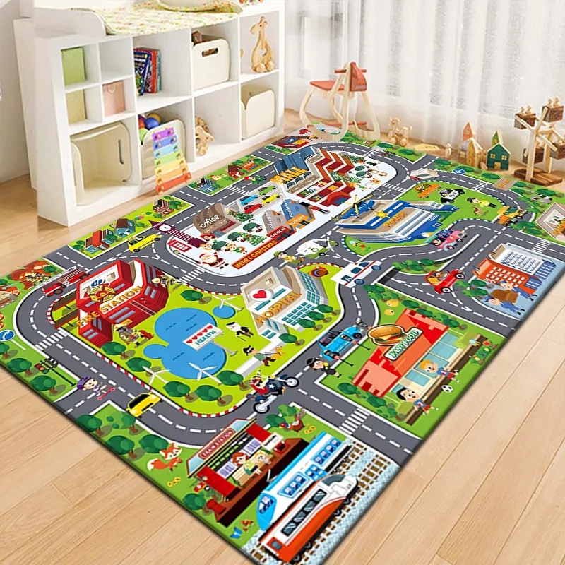 Outdoor Adventure Toys - カラフルキッズシティマッププレイマットカーペット道路交通アドベンチャーエリアラグ子供用プレイルーム寝室教育玩具ゲームマット