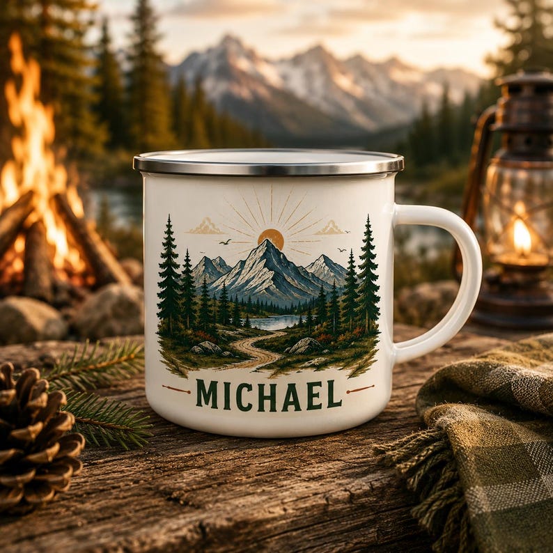 パーソナライズされたマウンテンエナメルキャンプマグカップ、カ - Outdoor Adventure Names のレビューと価格