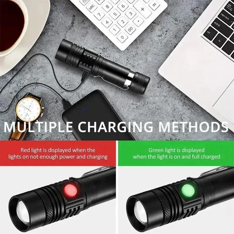 T6 LED 充電式懐中電灯、18650 ズーム可能なトーチ - Outdoor Adventure Hiking のレビューと価格