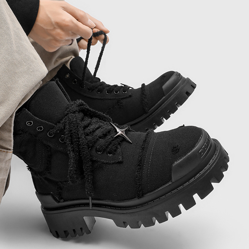 メンズハイカットプラットフォームブーツ厚底カジュアルワークブ - Outdoor Adventure Hiking のレビューと価格
