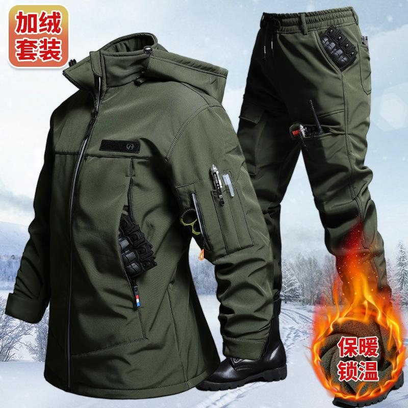 秋と冬のベルベット防水タクティカルジャケットとパンツセット男 - Outdoor Adventure Hiking のレビューと価格