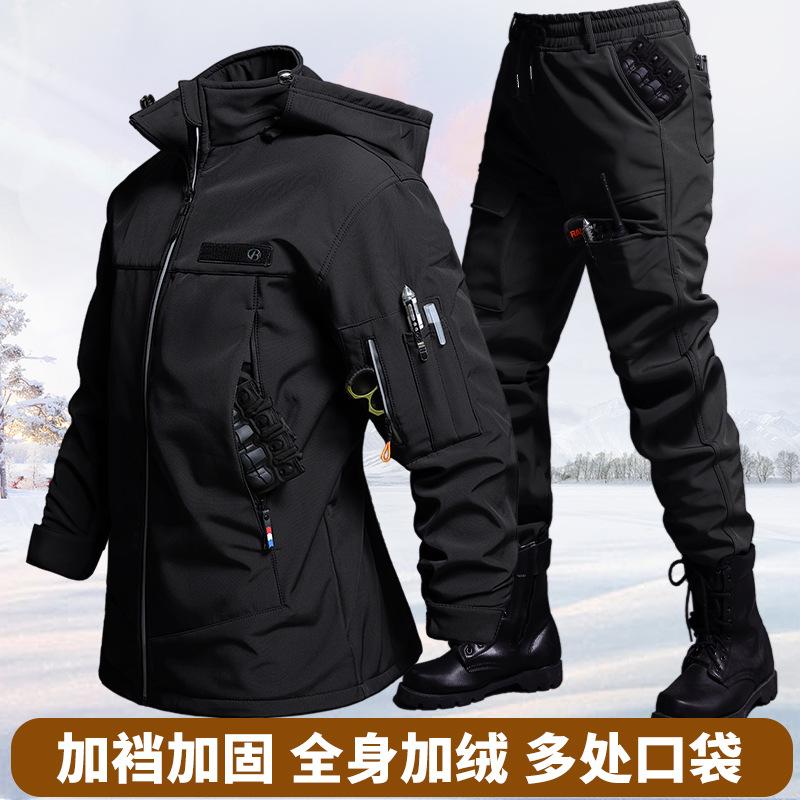 秋と冬のベルベット防水タクティカルジャケットとパンツセット男 - Outdoor Adventure Hiking のレビューと価格